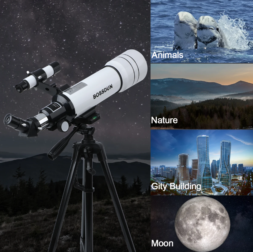 Bossdun 333X Profesjonelt astronomisk teleskop for barn Stort objektiv for måneobservasjon og stjernekikking