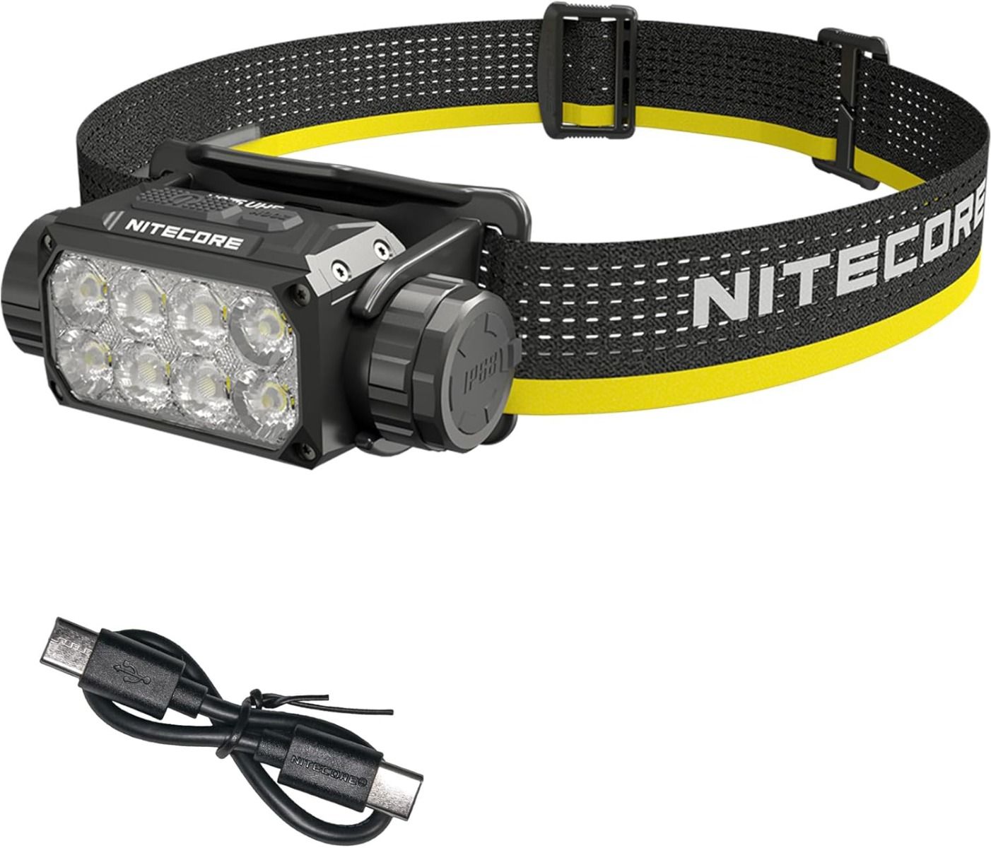 Nitecore HC75 3000 lumen hodelykt, USB-C oppladbar, zoombar med justerbart fokus, for camping, fotturer og industriell bruk.