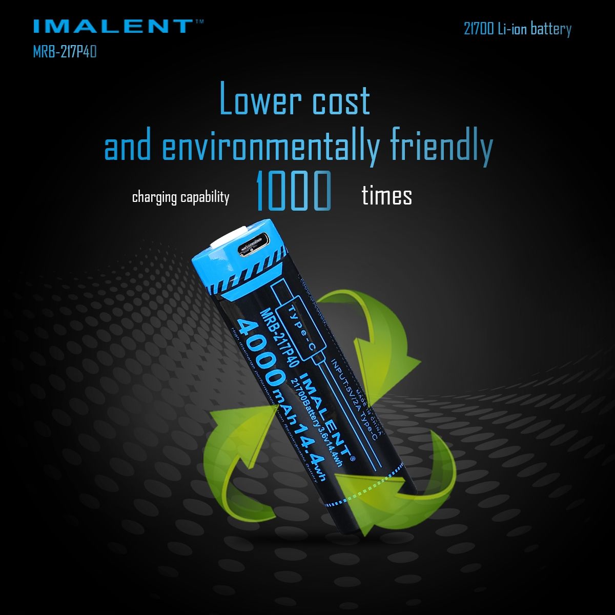 Oppdag IMALENT MRB-217P40 21700 batteri med 4000mAh Type-C oppladbart for kameraer lommelykter gadgets