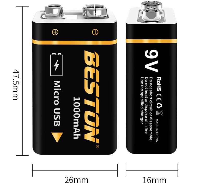 Beston 9V 1000mAh li-ion oppladbart batteri USB lading for RC helikopter mikrofon høy kapasitet og miljøvennlig