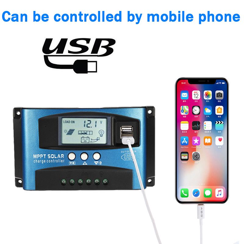 MPPT solcellelader 30A 40A 50A 60A 100A LCD-skjerm Dobbel USB Batterilevetidsforlengelse