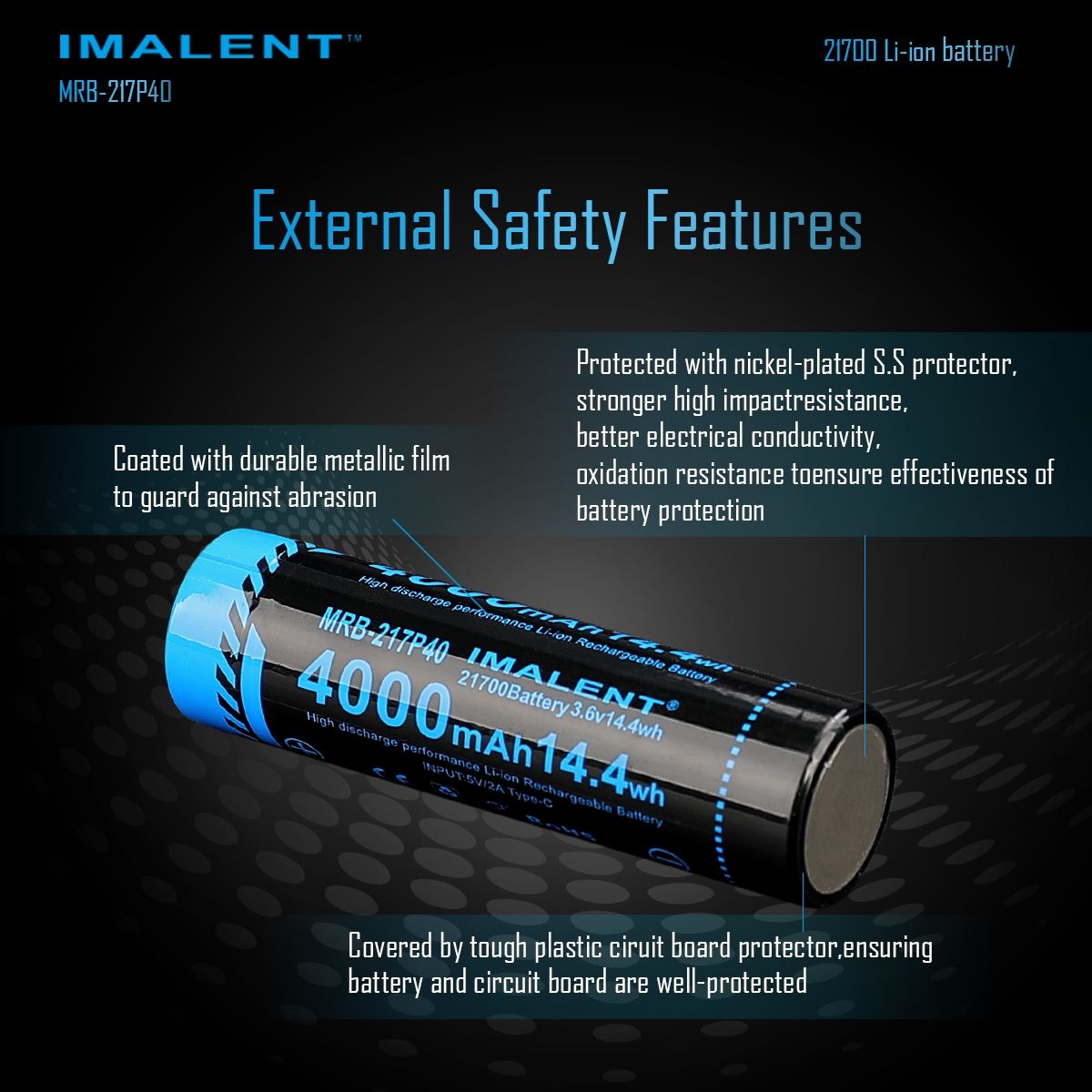 Oppdag IMALENT MRB-217P40 21700 batteri med 4000mAh Type-C oppladbart for kameraer lommelykter gadgets