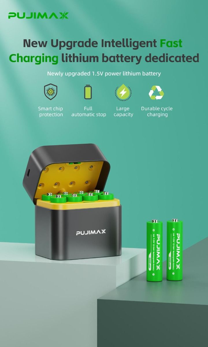 8-spors lader med smart klafflokk og Type-C-port for effektiv lading av AA-litiumbatterier