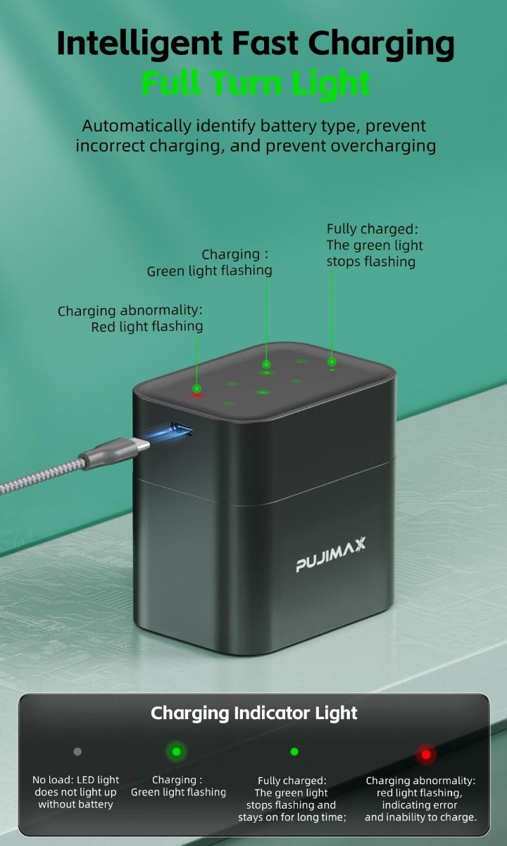 8-spors lader med smart klafflokk og Type-C-port for effektiv lading av AA-litiumbatterier
