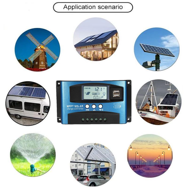 MPPT solcellelader 30A 40A 50A 60A 100A LCD-skjerm Dobbel USB Batterilevetidsforlengelse