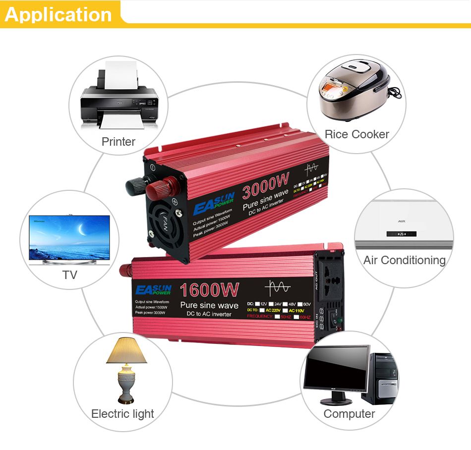 Ren sinusbølge inverter 3000W 2200W 1600W 1000W Holdbart aluminium-magnesium design Høy effektivitet Campingkraft