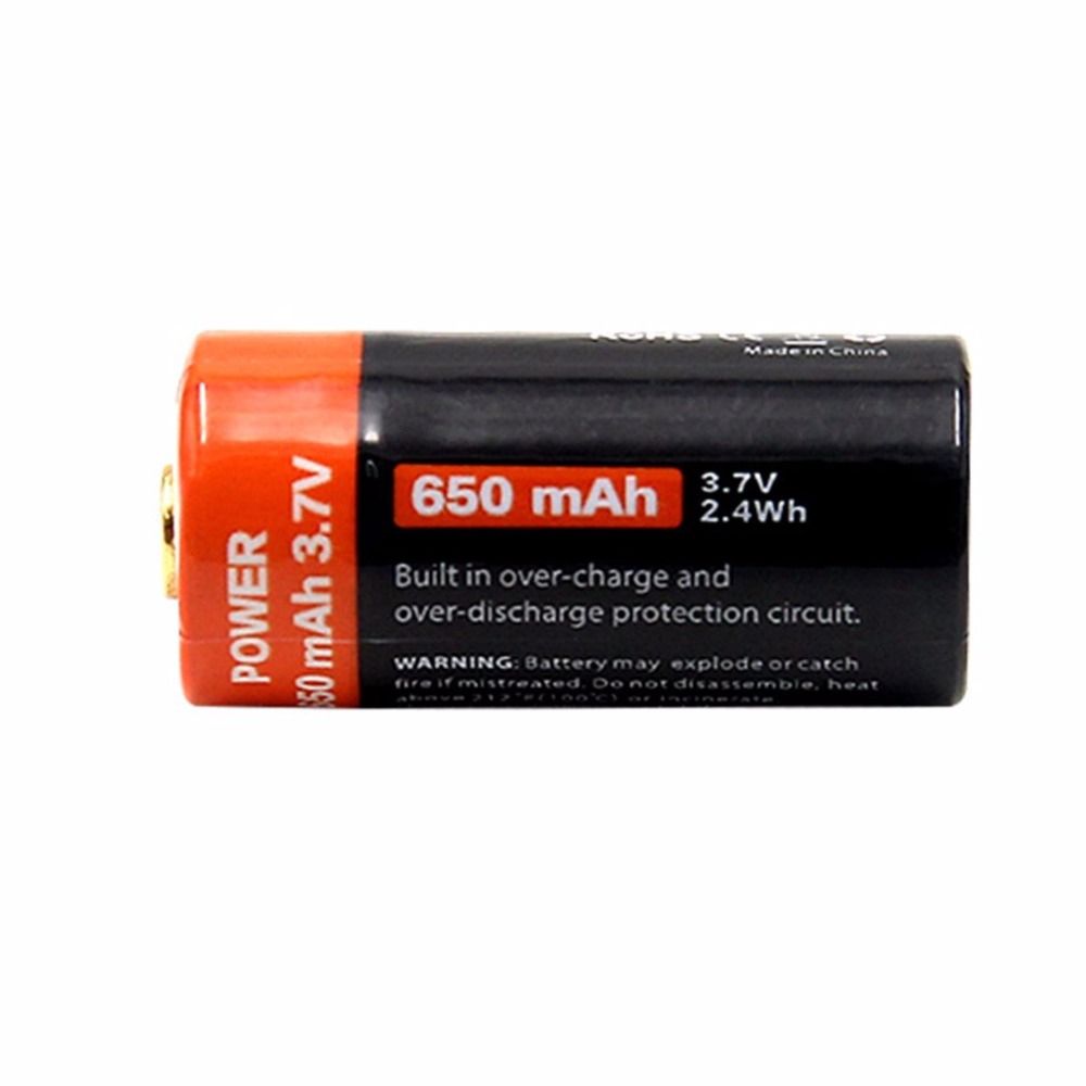 16340 650mAh 3.7V Mikro-USB oppladbart litium-ion-batteri miljøvennlig langvarig for lommelykter og utstyr