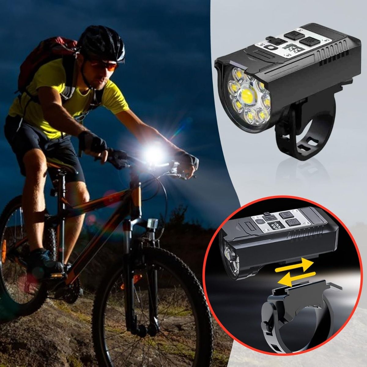 Sykkel frontlys 9 LED, Type-C oppladbar, vanntett sykkellys