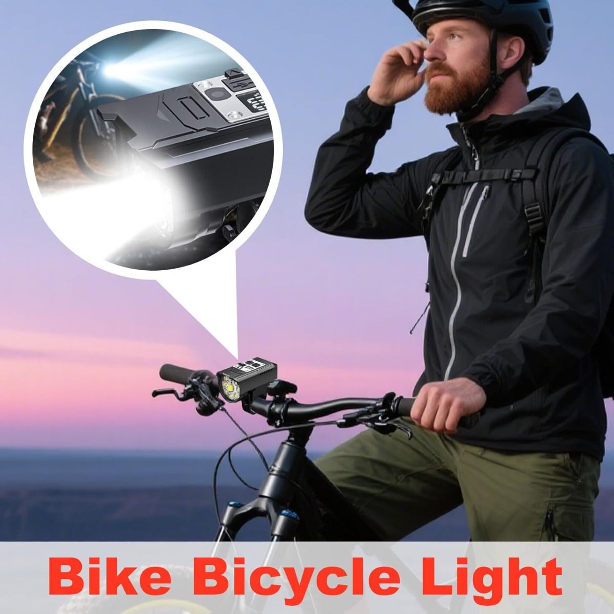 Sykkel frontlys 9 LED, Type-C oppladbar, vanntett sykkellys