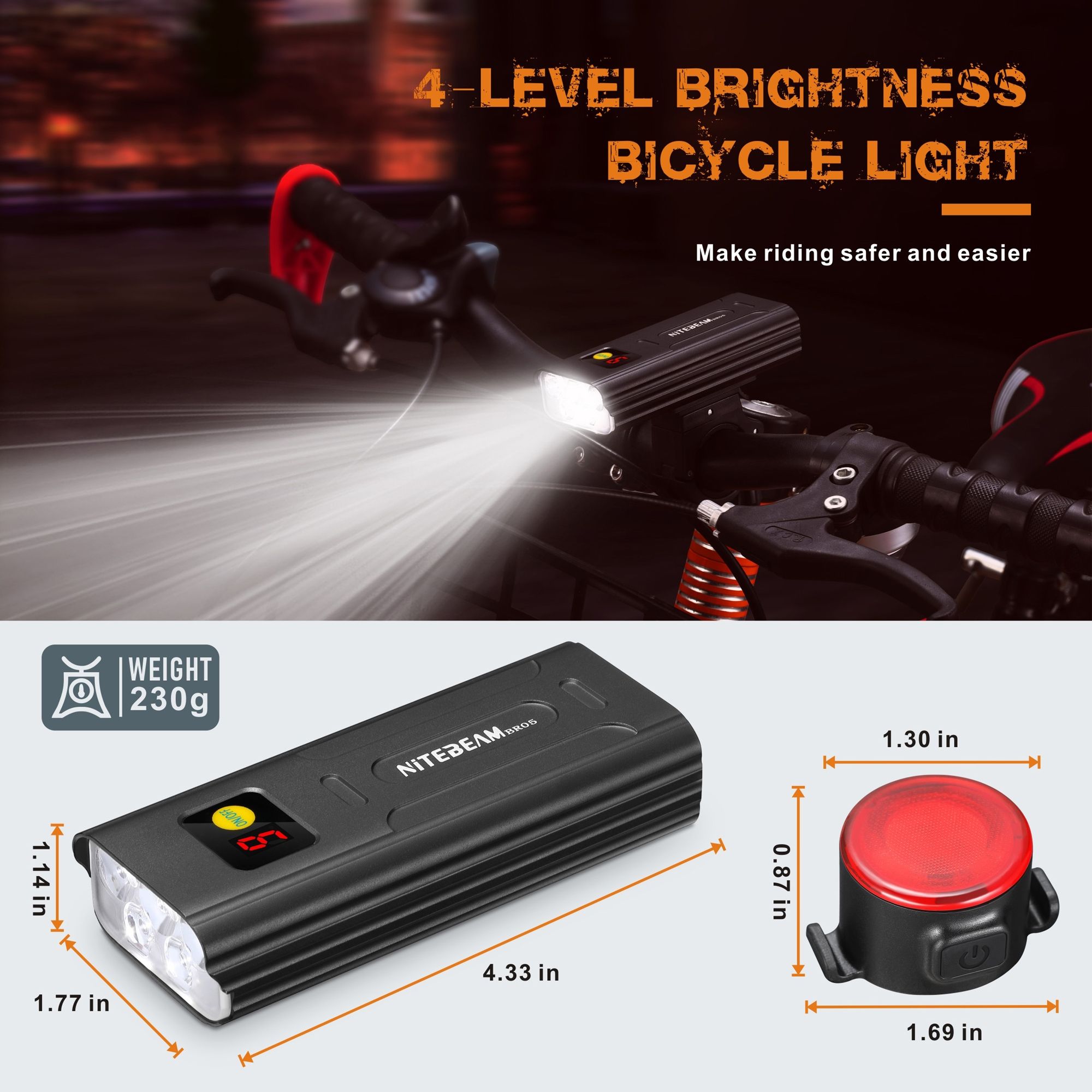 NiteBeam BR05 sykkellykter 5000 lumen USB-oppladbare essensielt sykkelsikkerhetsutstyr med powerbank-funksjon