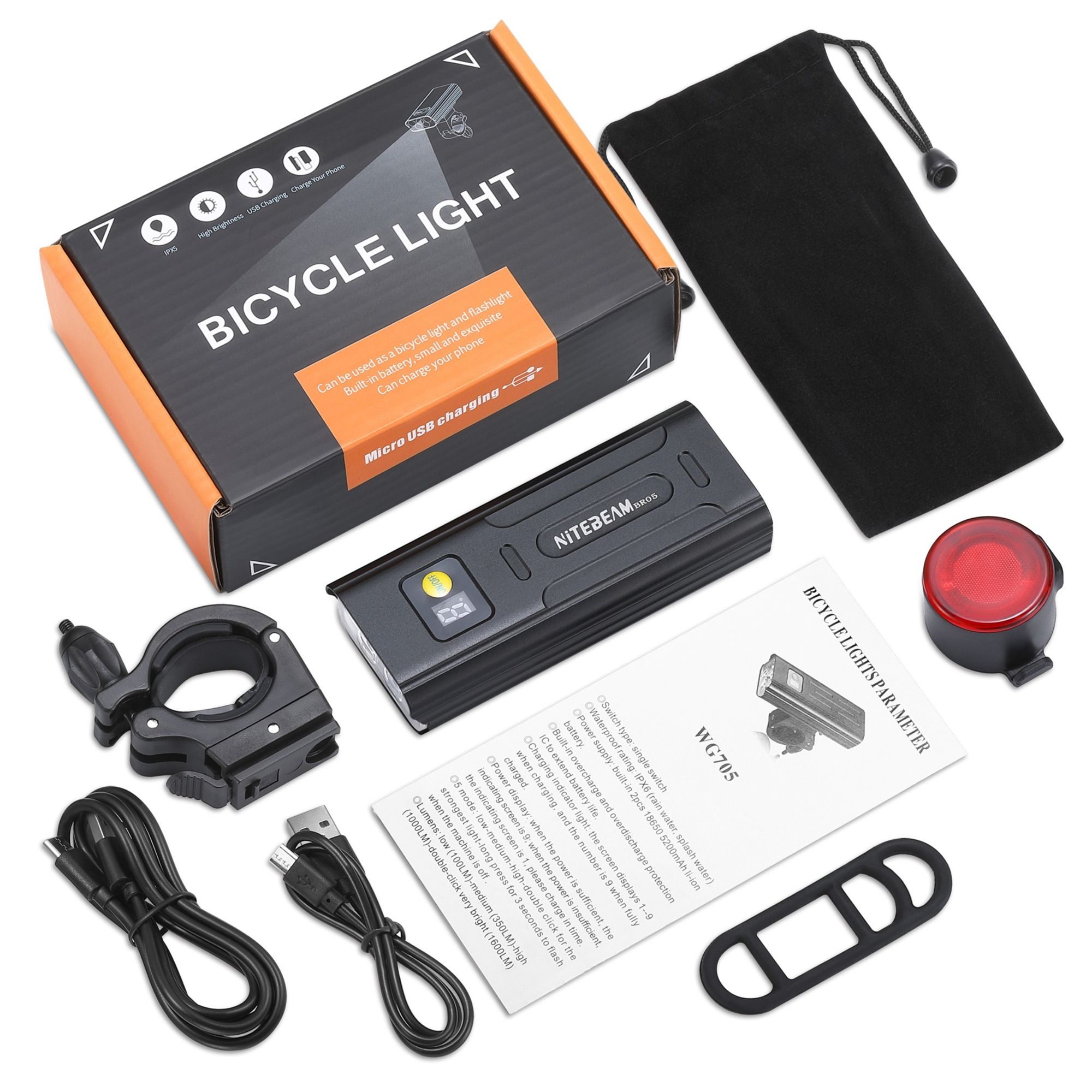 NiteBeam BR05 sykkellykter 5000 lumen USB-oppladbare essensielt sykkelsikkerhetsutstyr med powerbank-funksjon