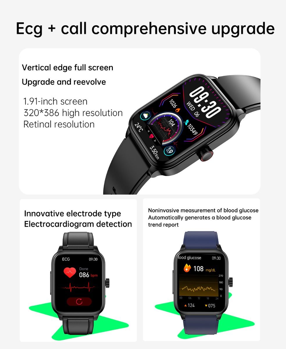 ET540 Blodsukker EKG Kroppstemperatur Blodtrykk Blodoksygen Hjertefrekvens Bluetooth-anrop Smartklokke Treningsmåler