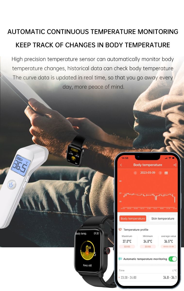 ET540 Blodsukker EKG Kroppstemperatur Blodtrykk Blodoksygen Hjertefrekvens Bluetooth-anrop Smartklokke Treningsmåler