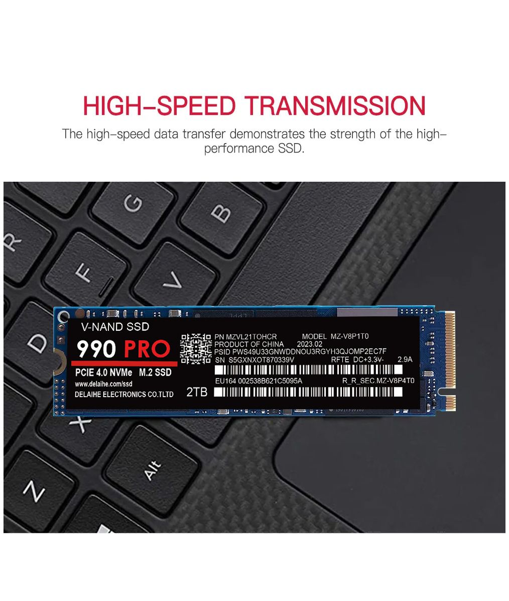 SSD høyhastighet 990 PRO PCIe 4.0 NVMe 4.0 M.2 2280 1TB 2TB 4TB SSD Intern Solid State Harddisk For Laptop PC PS4