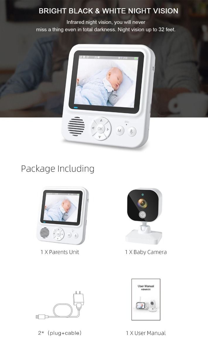 Opplev trygghet med AMB900 2.8 tommers videobabyovervåker med 720P HD nattvisjon og toveis intercom