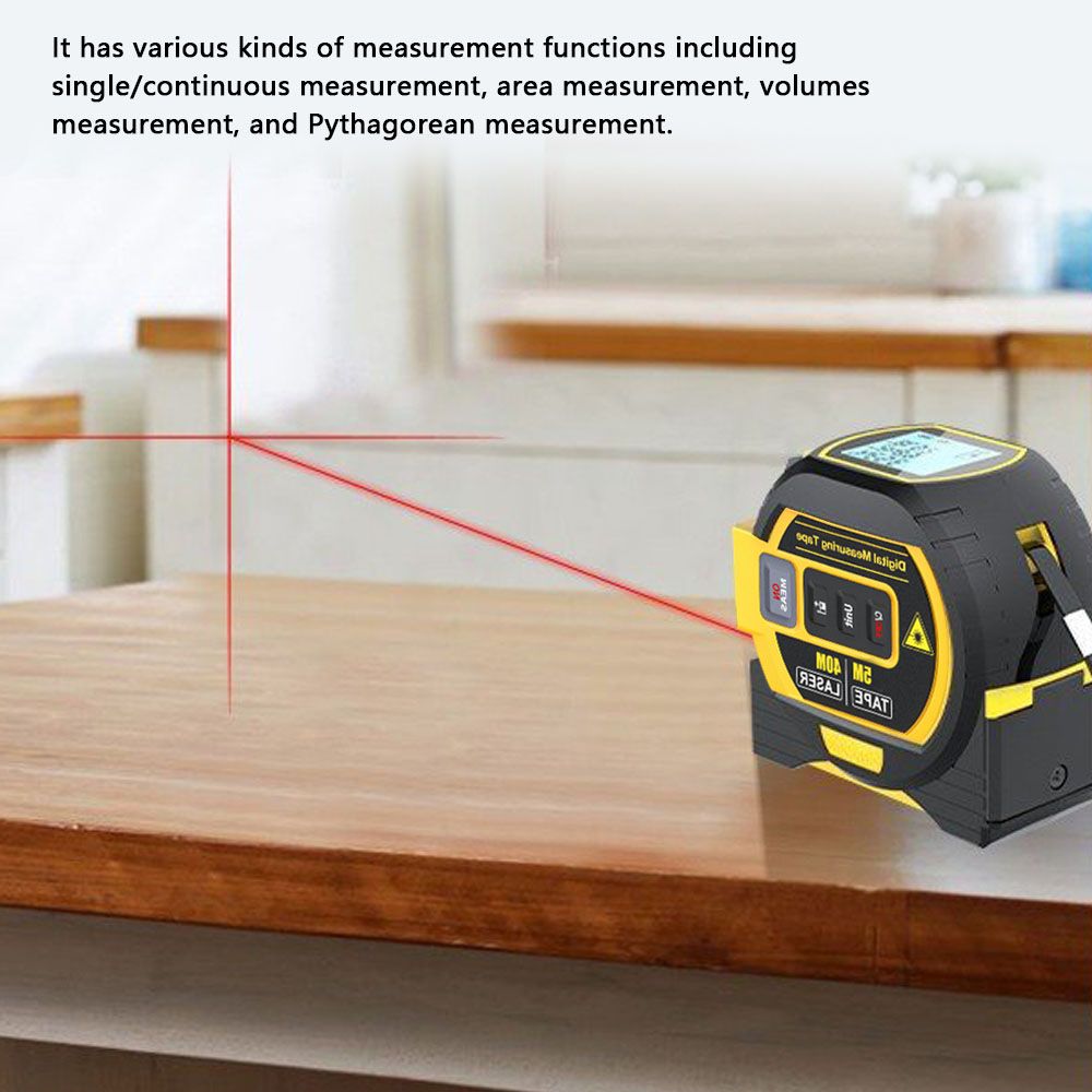 3 i 1 Laseravstandsmåler Målebånd med LCD-skjerm Baklys for Arkitekter Oppussing Verktøy