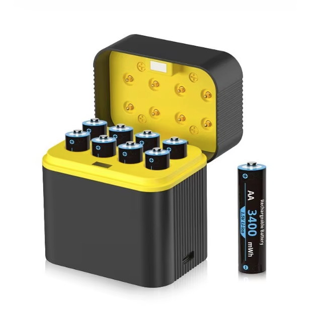 Oppladbare AA-batterier: 8-pk 1.5V 3000mWh Lithium ion AA med ladeboks | Langvarige Høykapasitets Pilas Recargables for Spillkontroller, Spar Penger