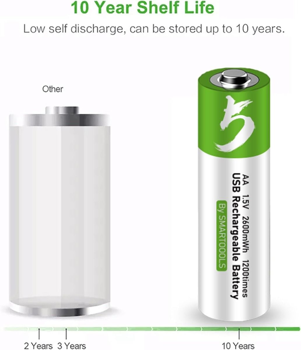 4 stk AA-batteri, AA-batterier, USB/Type-C oppladbart AA-batteri