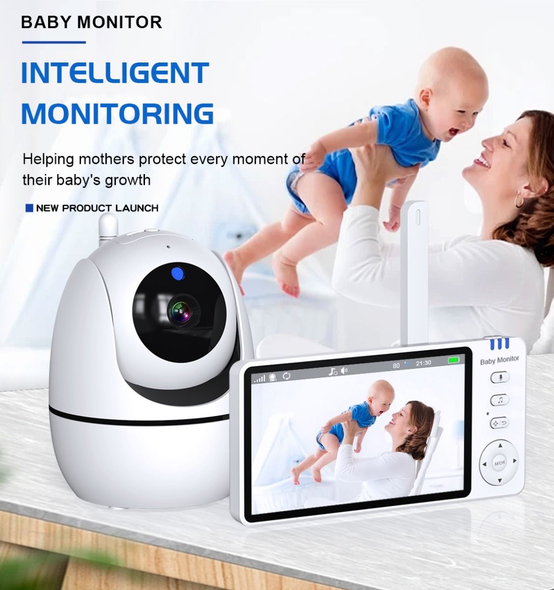 ABM501 Videobabymonitor 2.4G trådløs 5.0 tommer LCD nattsyn toveislyd for familiesikkerhet