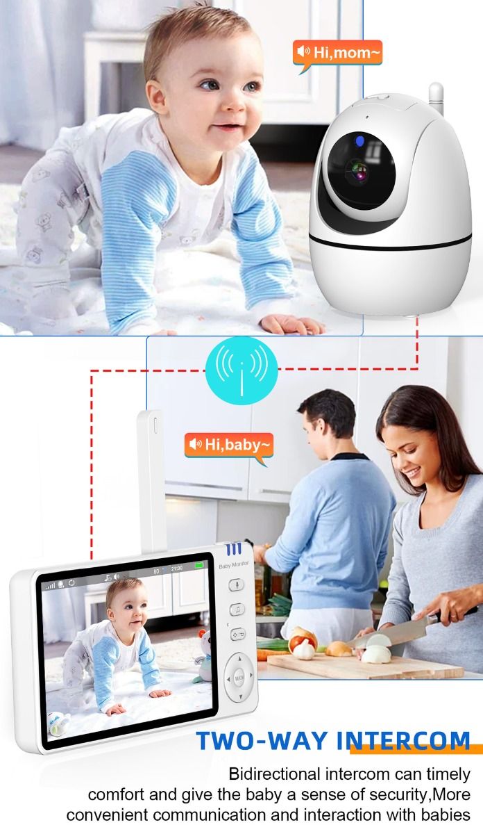 ABM501 Videobabymonitor 2.4G trådløs 5.0 tommer LCD nattsyn toveislyd for familiesikkerhet