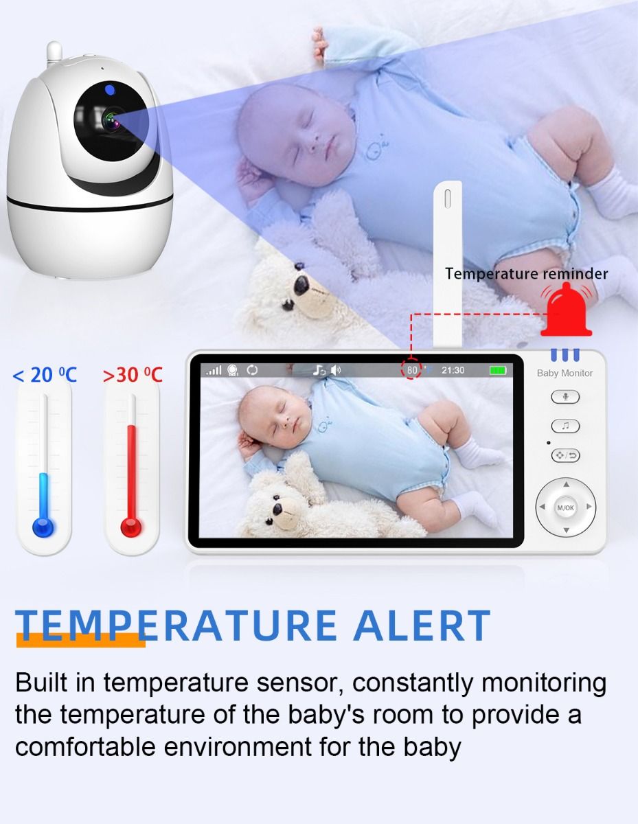 ABM501 Videobabymonitor 2.4G trådløs 5.0 tommer LCD nattsyn toveislyd for familiesikkerhet