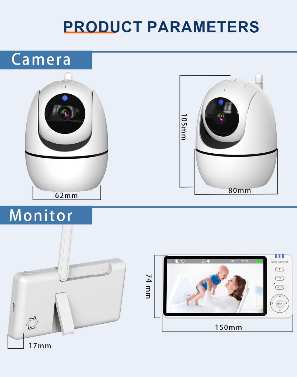 ABM501 Videobabymonitor 2.4G trådløs 5.0 tommer LCD nattsyn toveislyd for familiesikkerhet