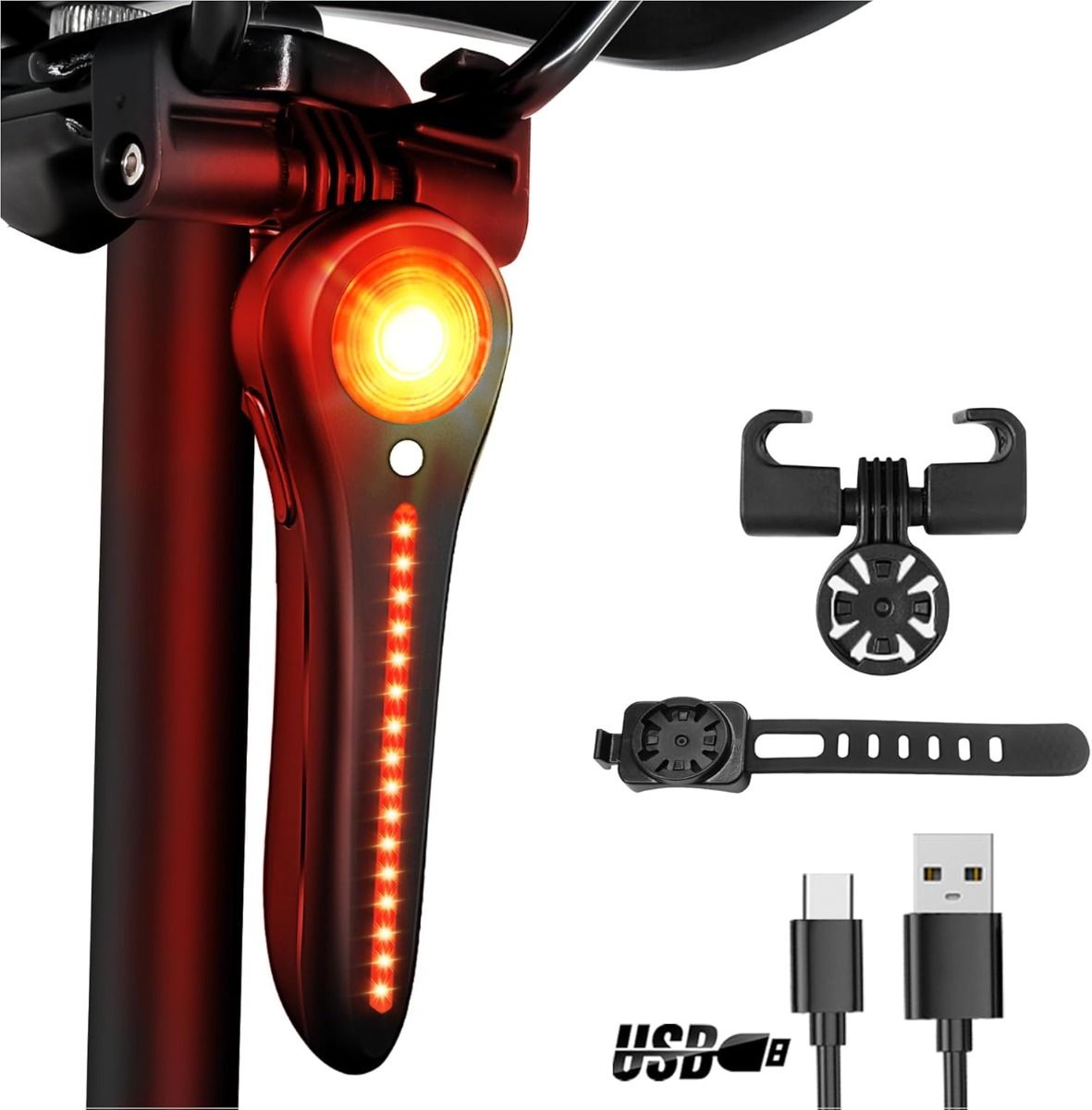 Sykkel baklys smart USB-C oppladbar sykkel baklys superlyssterk bakre sykkellys for vei og terreng, sykkel baklys