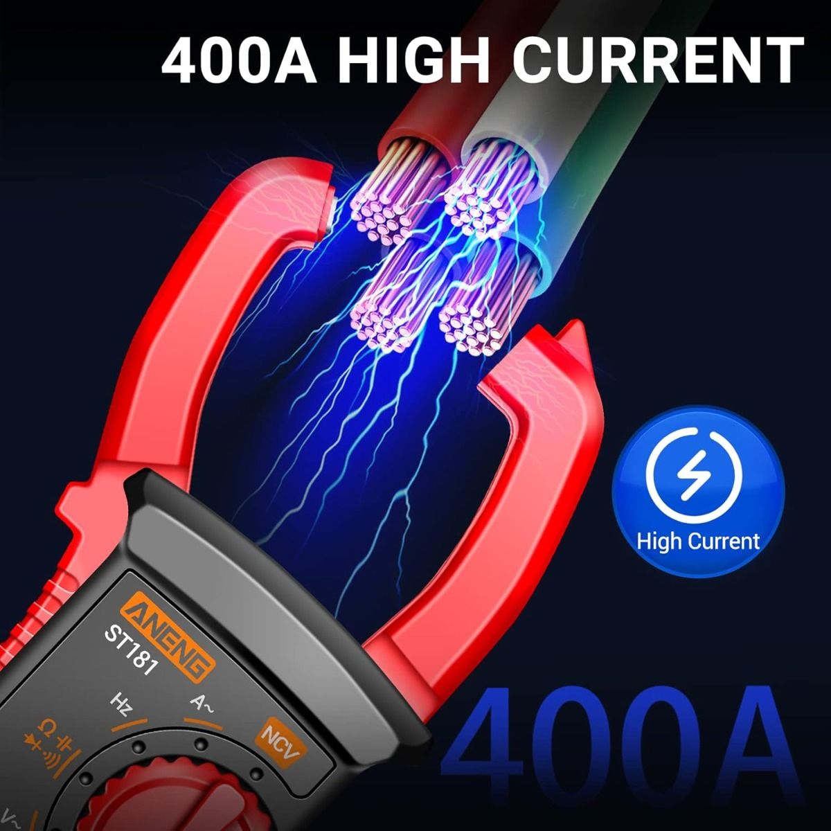 ANENG ST180 Digitalt Tangamperemeter Multimeter Tester 4000 tellinger med NCV Amp Ohm Volt måler AC-strøm, AC/DC-spenning, kapasitans, motstand, dioder, kontinuitet, frekvens, bakgrunnsbelysning elektrikerverktøy