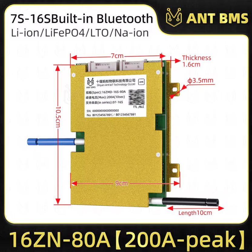 ANT Smart BMS 4S-24S LiFePO4/Li-ion Bluetooth BMS for Elsykkel, El-scooter – Balanse Batteristyringssystem