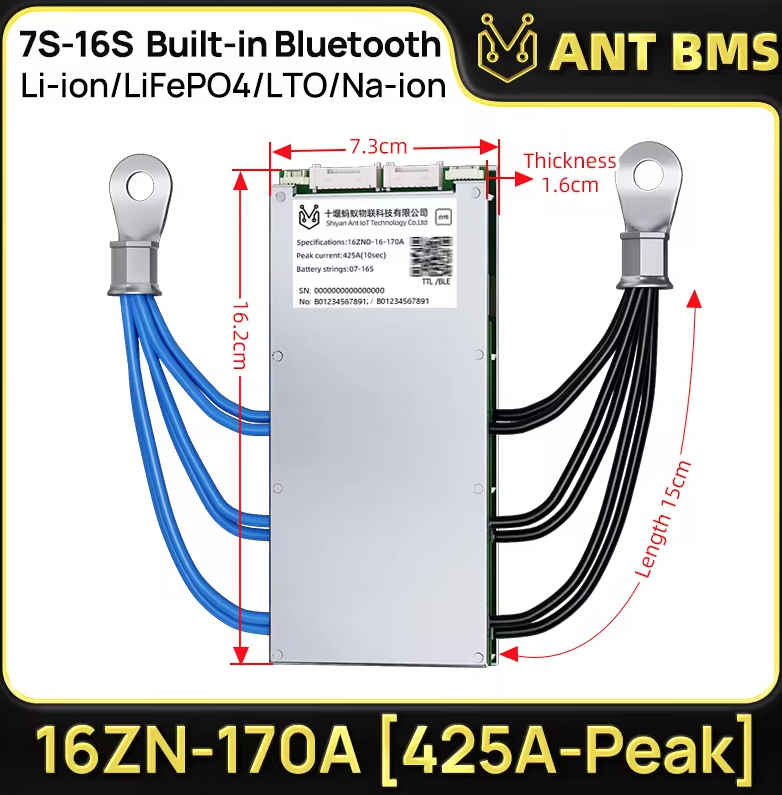 ANT Smart BMS 4S-24S LiFePO4/Li-ion Bluetooth BMS for Elsykkel, El-scooter – Balanse Batteristyringssystem