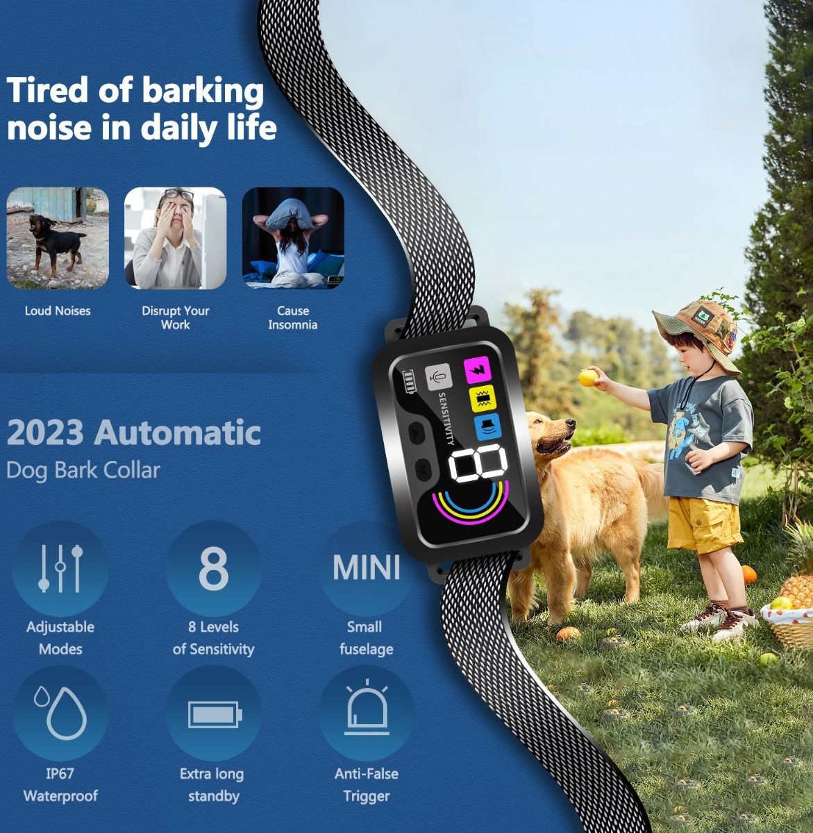 Smart Automatisk Anti-bjeffing Hundehalsbånd med Justerbare Treningsmoduser Vanntett Design Bjeffedeteksjonsteknologi