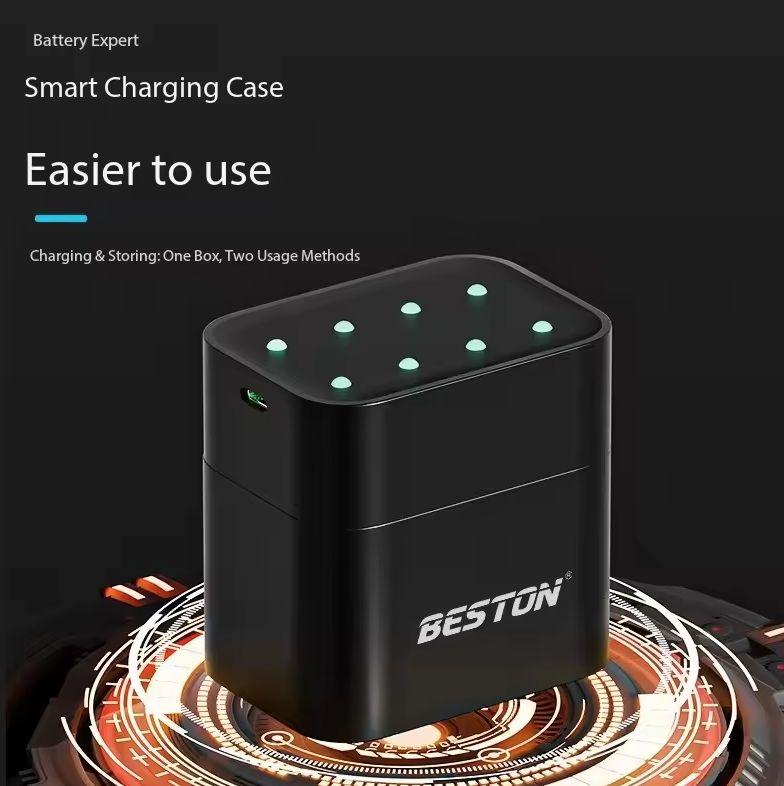 Beston Smart Batterilader 8 Spor AA med 3600mWh 1,5V Oppladbart Litiumbatteri Hurtiglading Batteriladersett