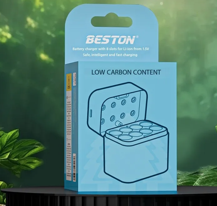 Beston Smart Batterilader 8 Spor AA med 3600mWh 1,5V Oppladbart Litiumbatteri Hurtiglading Batteriladersett