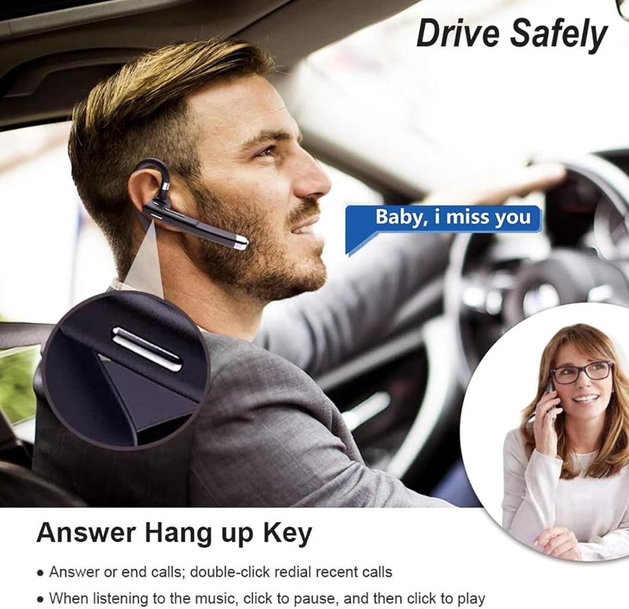 Trådløst headset for business, innebygd mikrofon, støydempende hodetelefon 5.3, håndfri sportsøretelefon