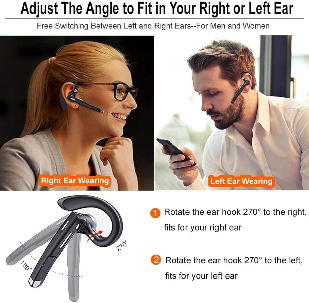Trådløst headset for business, innebygd mikrofon, støydempende hodetelefon 5.3, håndfri sportsøretelefon