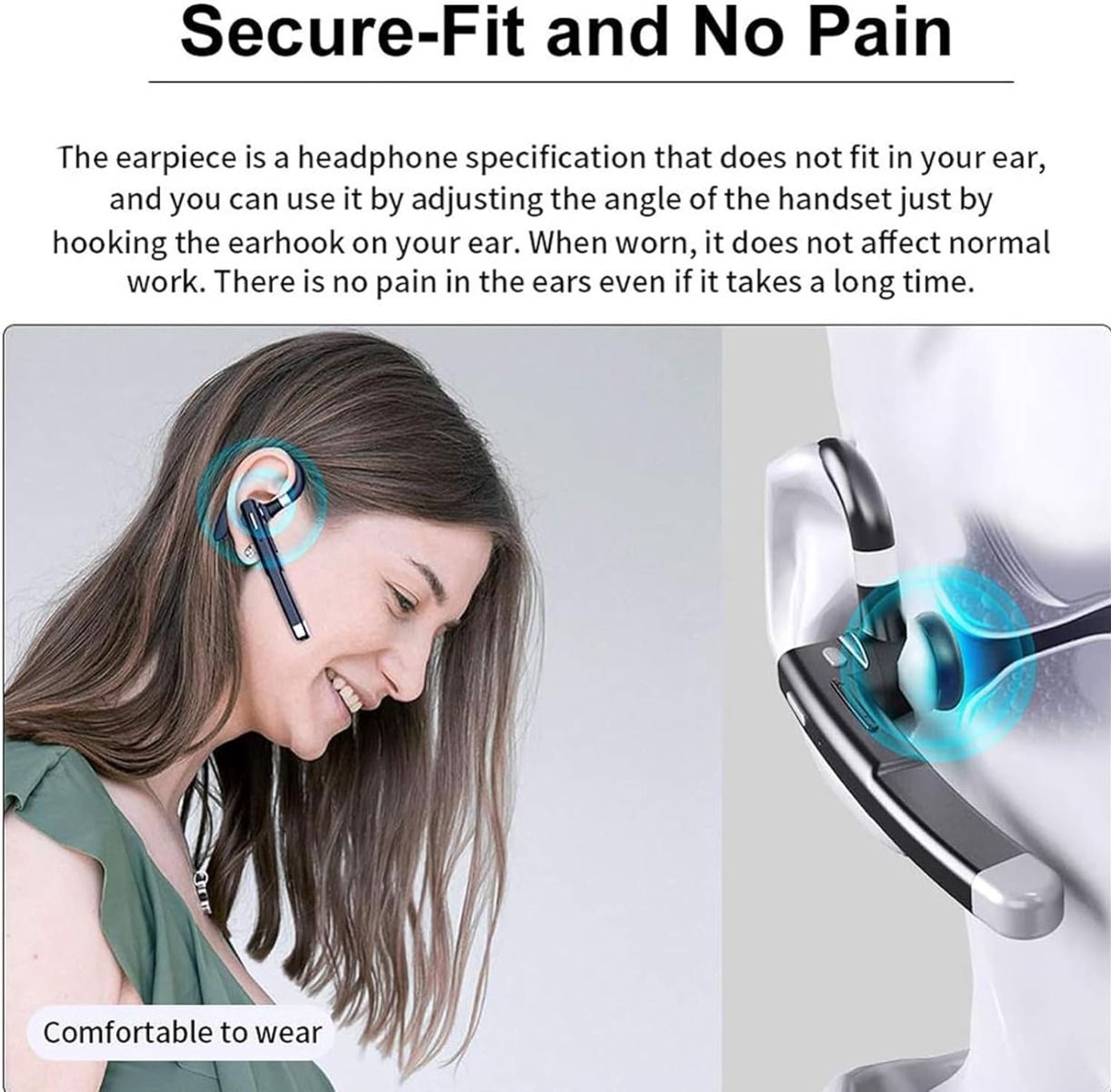 Trådløst headset for business, innebygd mikrofon, støydempende hodetelefon 5.3, håndfri sportsøretelefon