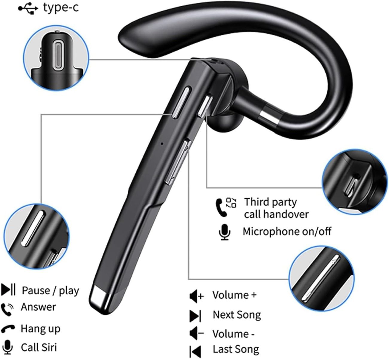 Trådløst headset for business, innebygd mikrofon, støydempende hodetelefon 5.3, håndfri sportsøretelefon