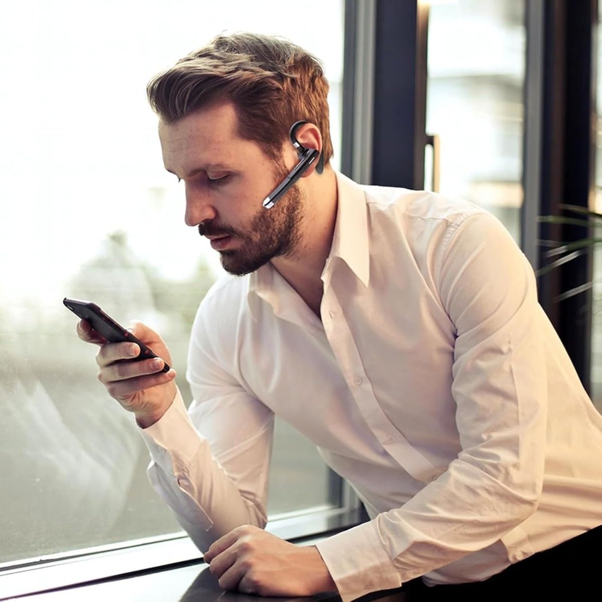 Trådløst headset for business, innebygd mikrofon, støydempende hodetelefon 5.3, håndfri sportsøretelefon