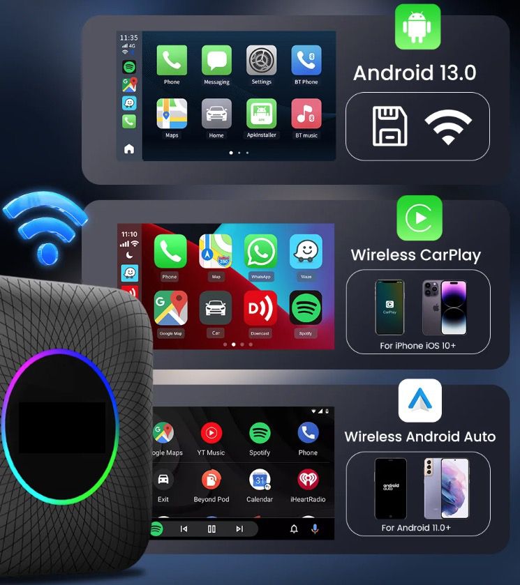 CarlinKit Smart TV-boks med Android 13 Kablet til trådløs CarPlay Ai-boks YouTube Netflix Qualcomm 8-kjerner