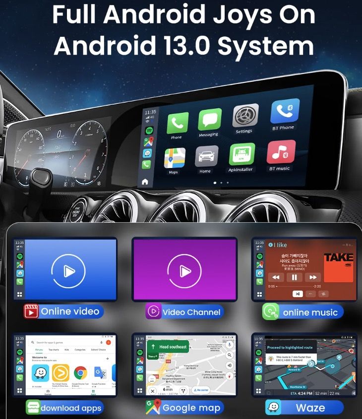 CarlinKit Smart TV-boks med Android 13 Kablet til trådløs CarPlay Ai-boks YouTube Netflix Qualcomm 8-kjerner