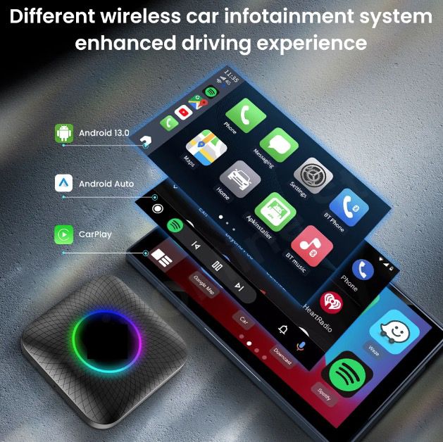 CarlinKit Smart TV-boks med Android 13 Kablet til trådløs CarPlay Ai-boks YouTube Netflix Qualcomm 8-kjerner