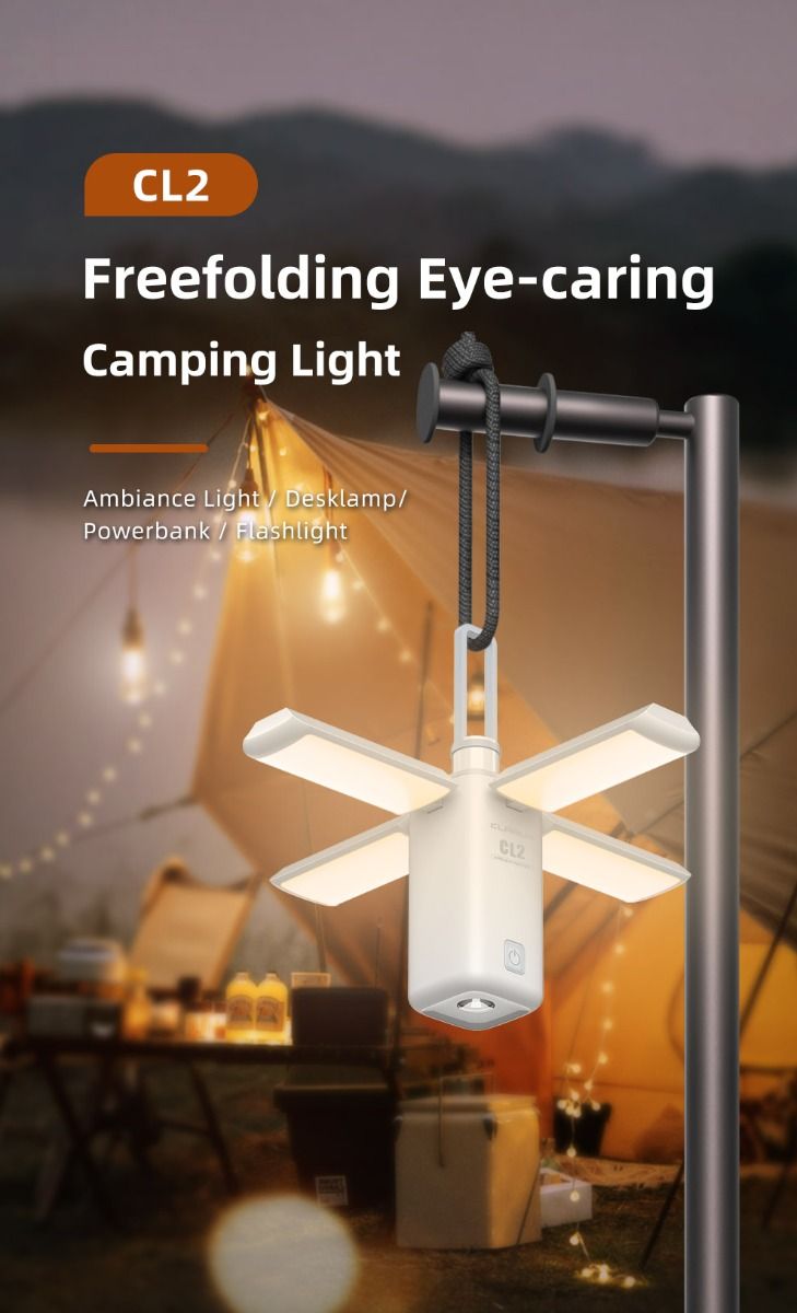 Klarus CL2 750 lumen fritt foldbar campinglampe, bærbar, øyevennlig, allsidig lampe med 7 lysmoduser