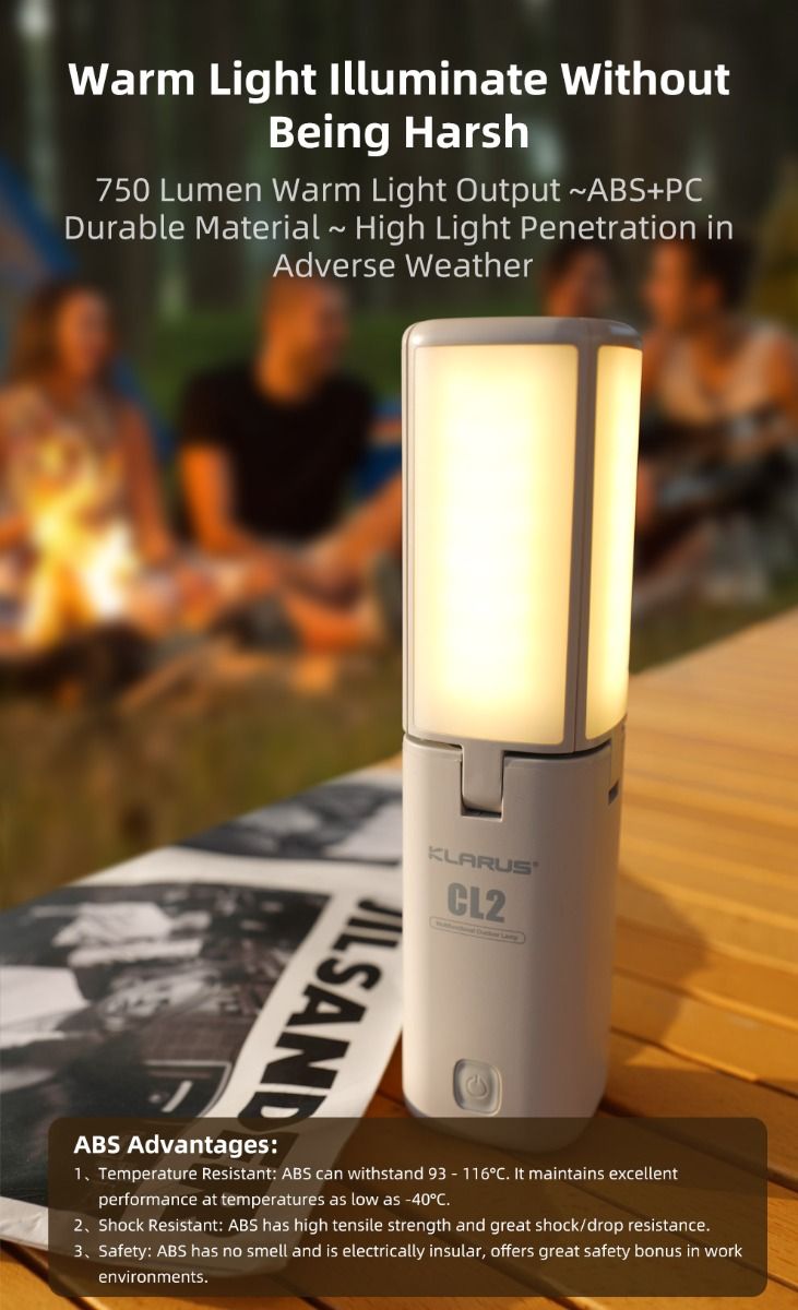 Klarus CL2 750 lumen fritt foldbar campinglampe, bærbar, øyevennlig, allsidig lampe med 7 lysmoduser