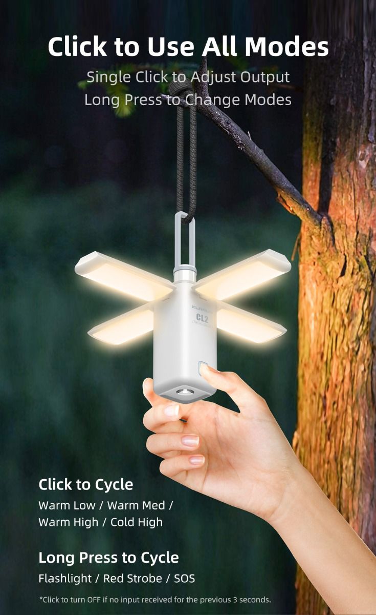 Klarus CL2 750 lumen fritt foldbar campinglampe, bærbar, øyevennlig, allsidig lampe med 7 lysmoduser