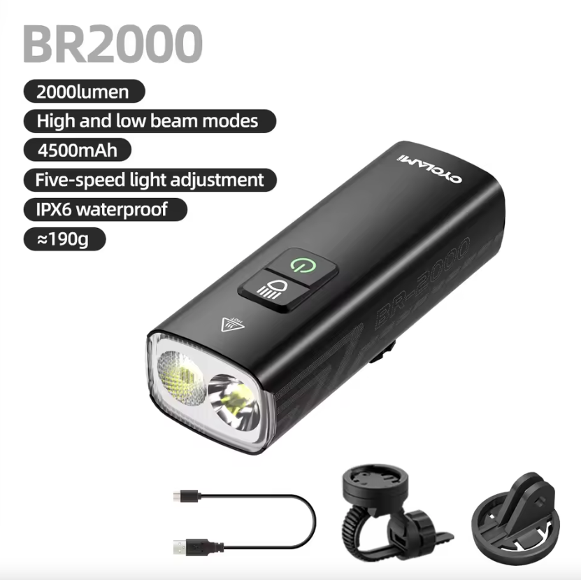 CYCLAMI Sykkelfrontlys BR2000 Type-C MTB Vei Høylys Lampe Styre Sykkellys