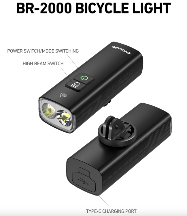 CYCLAMI Sykkelfrontlys BR2000 Type-C MTB Vei Høylys Lampe Styre Sykkellys