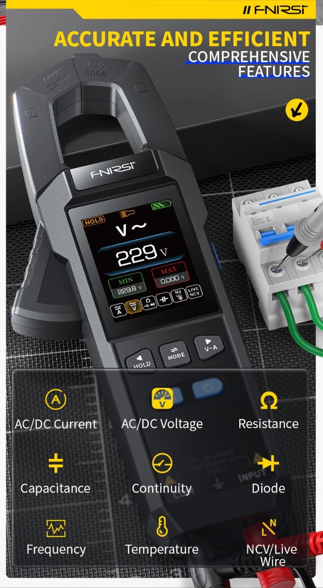 FNIRSI DMC-100 Strømtang Multimeter: Automatisk & Intelligent Høypresisjons Universalmåler
