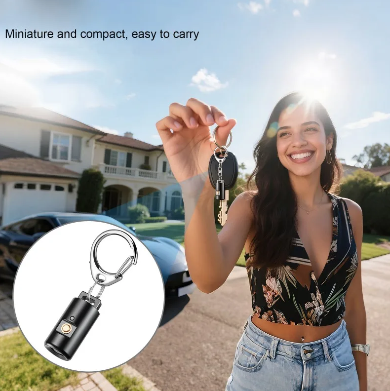 Mini lommelykt LED oppladbar for camping og fotturer, nøkkelringlys med halskjede