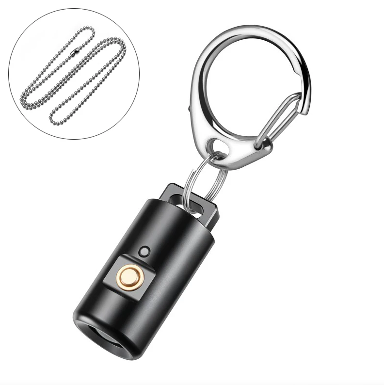 Mini lommelykt LED oppladbar for camping og fotturer, nøkkelringlys med halskjede