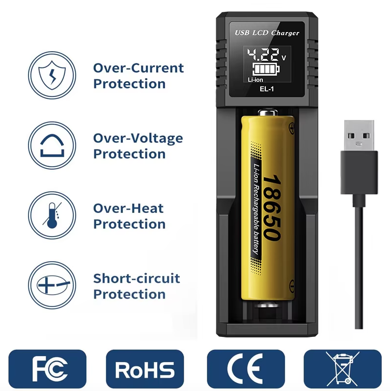USB LCD smartlader for batterier – effektiv lader for 18650, AA og AAA-batterier med LCD-skjerm – allsidig og bærbar